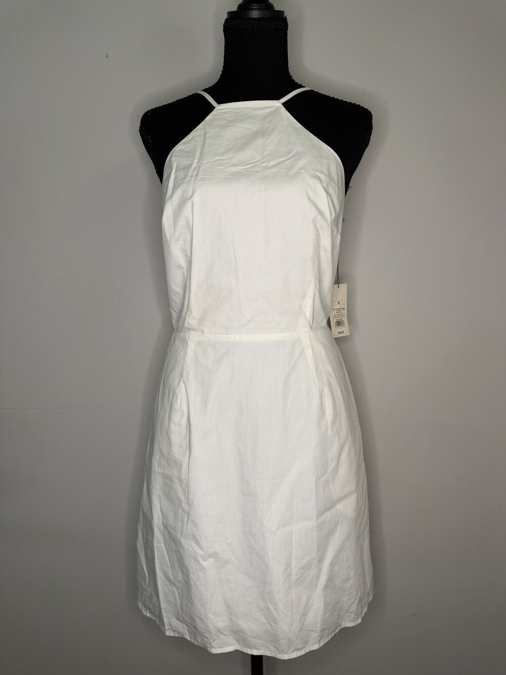 A New Day White Halter Midi Dress Size M Open Back Tie NWT Pockets MSRP $25